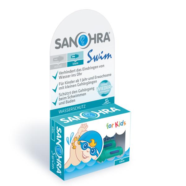 Sanohra Swim Gehörschutzstöpsel für Kinder, Ohrstöpsel zum Schwimmen, wiederverwendbar, blau, 1 Paar